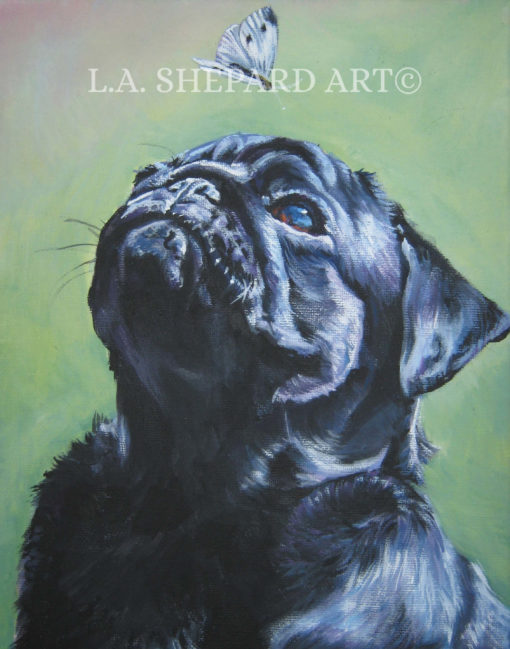 black PUG dog ART portrait canvas PRINT of LAShepard painting 12x16""""