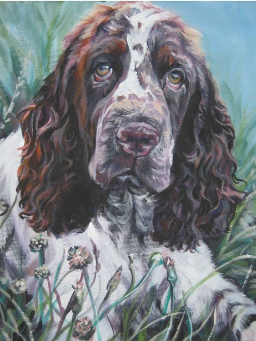 English Springer Spaniel art CANVAS print of LA Shepard painting 12x16 dog portrait