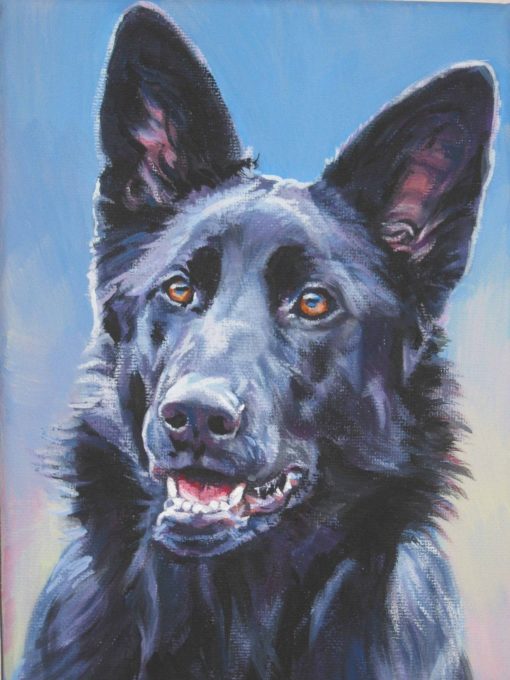 black German Shepherd art CANVAS print of LA Shepard painting 12x16 dog portrait