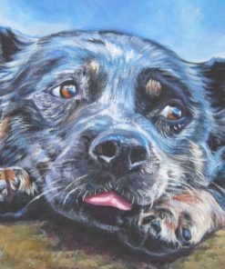 AUSTRALIAN CATTLE DOG blue heeler portrait art canvas print of LAShepard painting 12x16