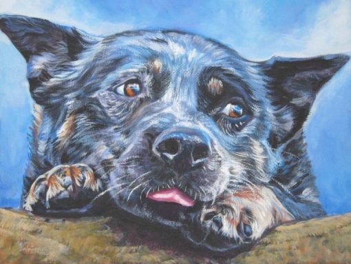 AUSTRALIAN CATTLE DOG blue heeler portrait art canvas print of LAShepard painting 12x16