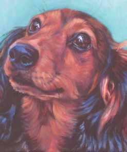 red long haired Dachshund dog art portrait CANVAS print of LA Shepard dog painting 8x10