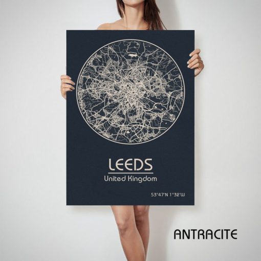 LEEDS United Kingdom CANVAS Map Leeds England Poster City Map Leeds England Art Print Leeds England