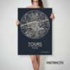 TOURS France CANVAS Map Tours Tours France Poster City Map Tours France Art Print Tours France