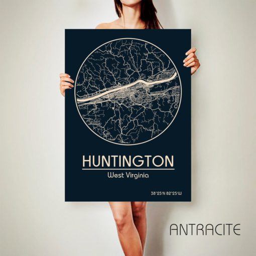HUNTINGTON West Virginia CANVAS Map Huntington West Virginia Poster City Map Huntington West Virginia Art Print Huntington West Virginia