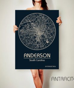 ANDERSON South Carolina CANVAS Map Anderson South Carolina Poster City Map Anderson South Carolina Art Print Anderson ArchTravel