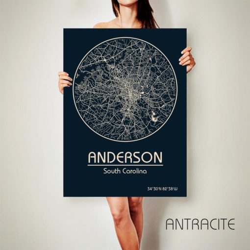 ANDERSON South Carolina CANVAS Map Anderson South Carolina Poster City Map Anderson South Carolina Art Print Anderson ArchTravel