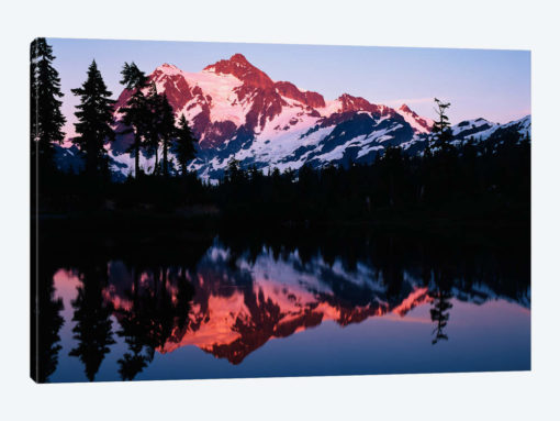 Mount Shuksan And its Reflection In Picture Lake At Dusk, North Cascades National Park, Washington, USA