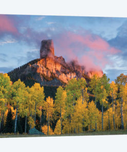Chimney Rock at sunset, Cimarron range in autumn, San Juan Mountains, Colorado