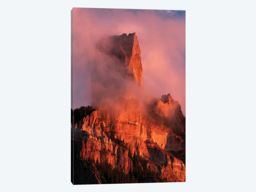 Chimney Rock at sunset, from Owl Creek Pass, Cimarron range, San Juan Mountains, Colorado