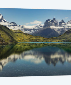 Cuernos del Paine reflecting on lake, Torres del Paine National Park, Chile, Patagonia