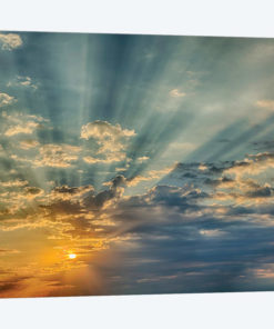 Sunbeams streaming through clouds at sunset, Cincinnati, Ohio