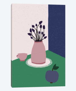 Still Life With Apple, Lavender Flowers And Cup