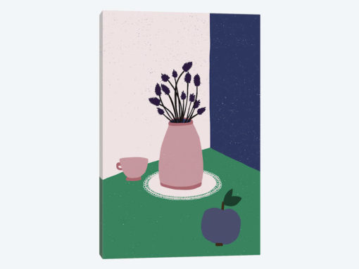 Still Life With Apple, Lavender Flowers And Cup