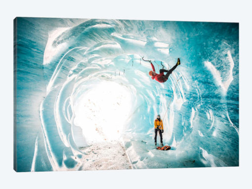 A Climber Inside A Crevasse Of Mer De Glace, Chamonix, Haute Savoie, France