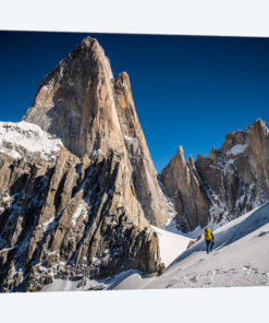 A Climber Reaches Paso Superior Below Cerro Fitzroy, Patagonia, Argentina