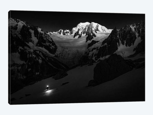 A Climber On Glacier du Moine, With Mont Blanc In The Background, Chamonix, France