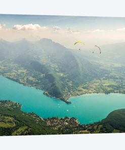 Two Paragliding Pilots Above The Annecy Lake, Haute Savoie, France