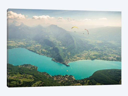 Two Paragliding Pilots Above The Annecy Lake, Haute Savoie, France