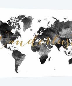 World Map Wanderlust in Black & White