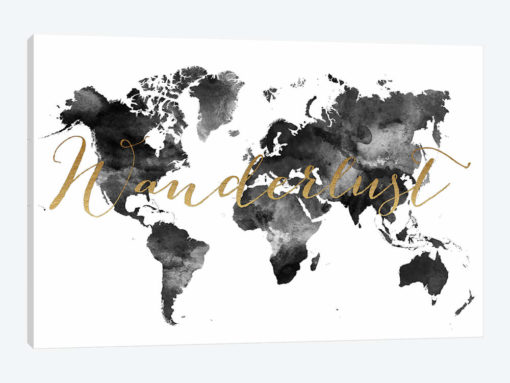 World Map Wanderlust in Black & White