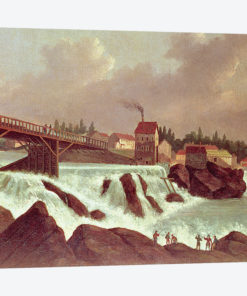 The first cotton mill in America, established by Samuel Slater on the Blackstone River at Pawtucket, Rhode Island, c.1790