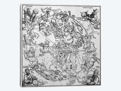 Map of the Northern Sky with representations of the constellations, decorated