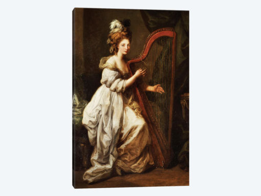 Portrait Of Elizabeth Ewer, Seated In A White Dress With A Yellow Shawl, Playing A Harp, c.1768-73