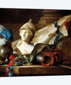 A Bust Of Minerva With Armour And Weapons On A Stone Ledge, 1777