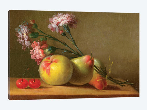 Carnations, Pears, Cherries And Apple On A Table