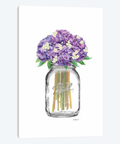 Glass Jar With Purple & Yellow Hydrangeas