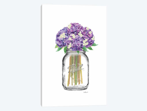 Glass Jar With Purple & Yellow Hydrangeas
