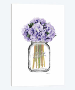 Glass Jar With Purple Hydrangeas