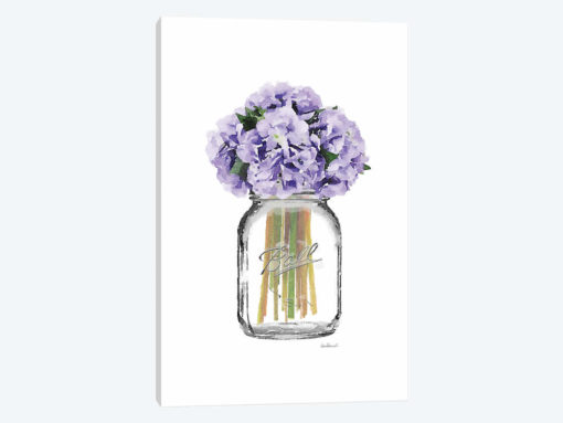 Glass Jar With Purple Hydrangeas