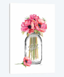 Glass Jar, Tall With Red Poppies