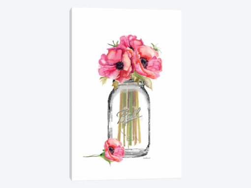 Glass Jar, Tall With Red Poppies