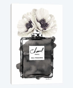 Perfume Bottle, Black With Grey & White Poppy