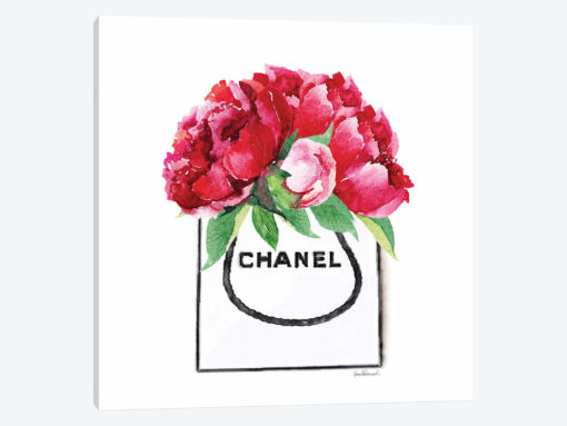 Fashion Shopping Bag With Deep Pink Peonies