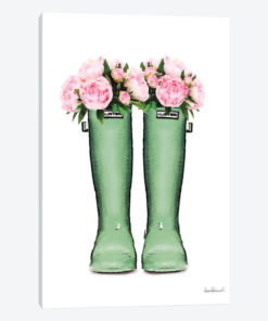 Hunter Boots In Green & Pink Peonies