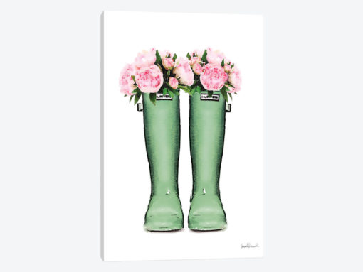 Hunter Boots In Green & Pink Peonies