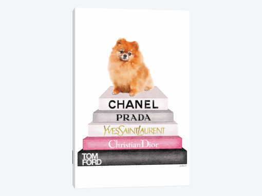 New Book Stack & Pom Dog