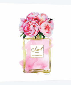 Gold And Pink Perfume Bottle With Pink Peonies