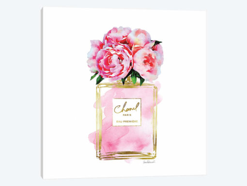Gold And Pink Perfume Bottle With Pink Peonies