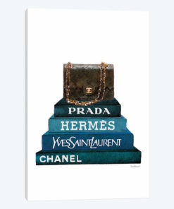 Stack Of Dark Teal And Black Fashion Books With A Chanel Bag