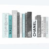 Book Shelf Full Of Grey And Teal Fashion Books
