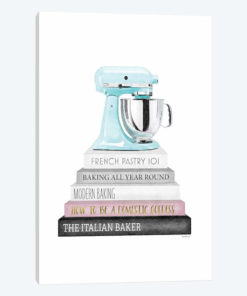 Baking Grey And Pink Bookstack With Teal Mixer
