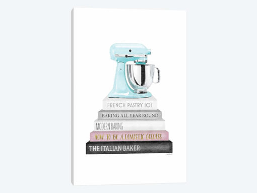 Baking Grey And Pink Bookstack With Teal Mixer