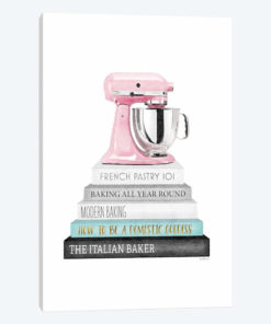 Baking Grey And Teal Bookstack With Pink Mixer