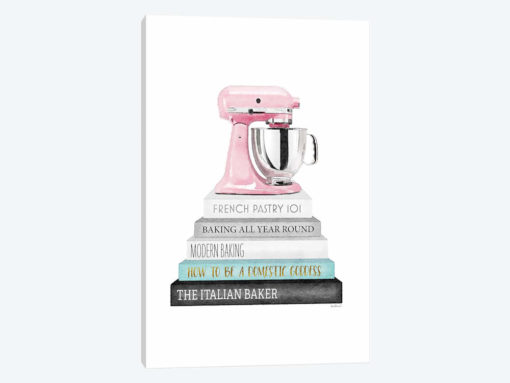 Baking Grey And Teal Bookstack With Pink Mixer