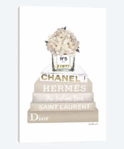 Cream, Champagne, And Gold Bookstack Topped By Vase With White Peony
